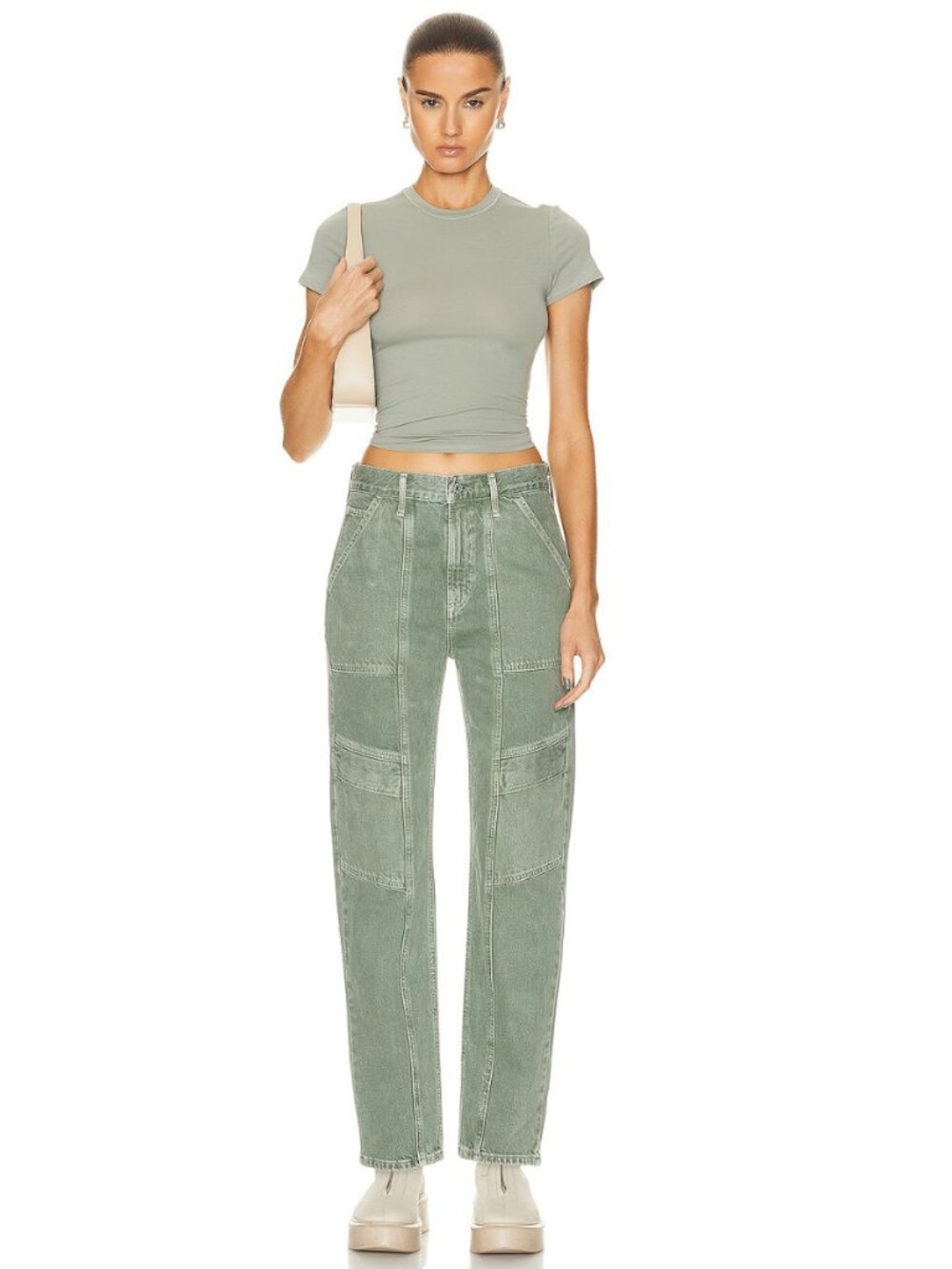 NWT AGOLDE Cooper Cargo High Rise Straight Leg Jean Sz 34 Salamander Green